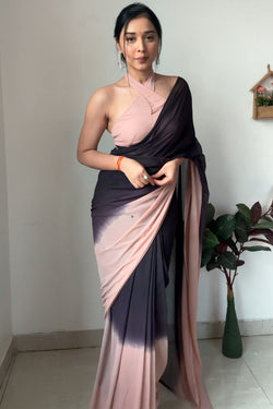 Enthralling 1-Minute Ready To Wear Black and Peach Georgette Saree