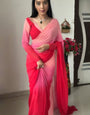 Allure 1-Minute Ready To Wear Red and Baby Pink Georgette Saree