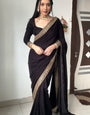 Supernal Black 1 Minute Ready To Wear Velvet Saree With Blouse Piece