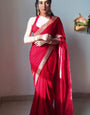 Winsome Red 1 Minute Ready To Wear Velvet Saree With Blouse Piece