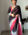 Resplendent 1-Minute Ready To Wear Black and Pink Georgette Saree