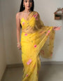 Glamorous 1-Minute Ready To Wear Yellow Organza Silk Saree