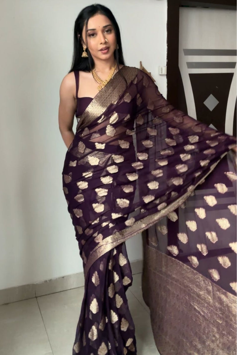 Surpassing 1-Minute Ready To Wear Dark Purple Cotton Silk Saree - thelotusfab