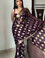 Surpassing 1-Minute Ready To Wear Dark Purple Cotton Silk Saree