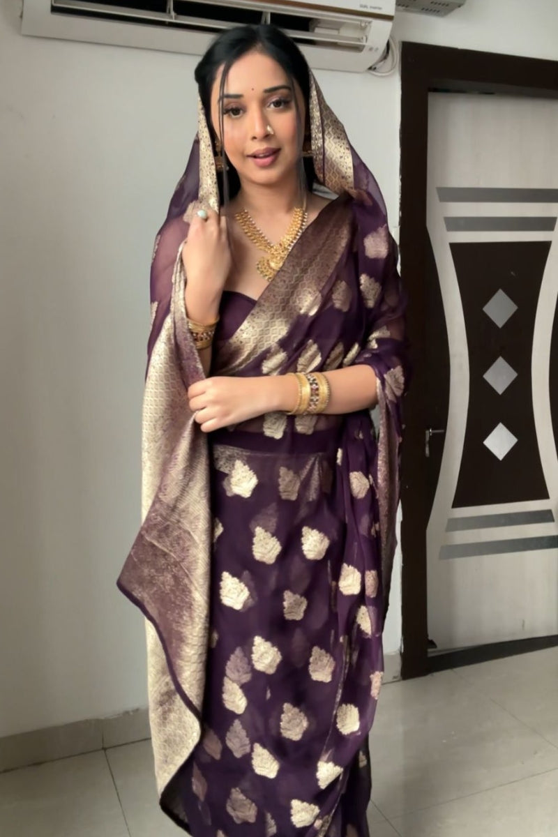 Surpassing 1-Minute Ready To Wear Dark Purple Cotton Silk Saree - thelotusfab