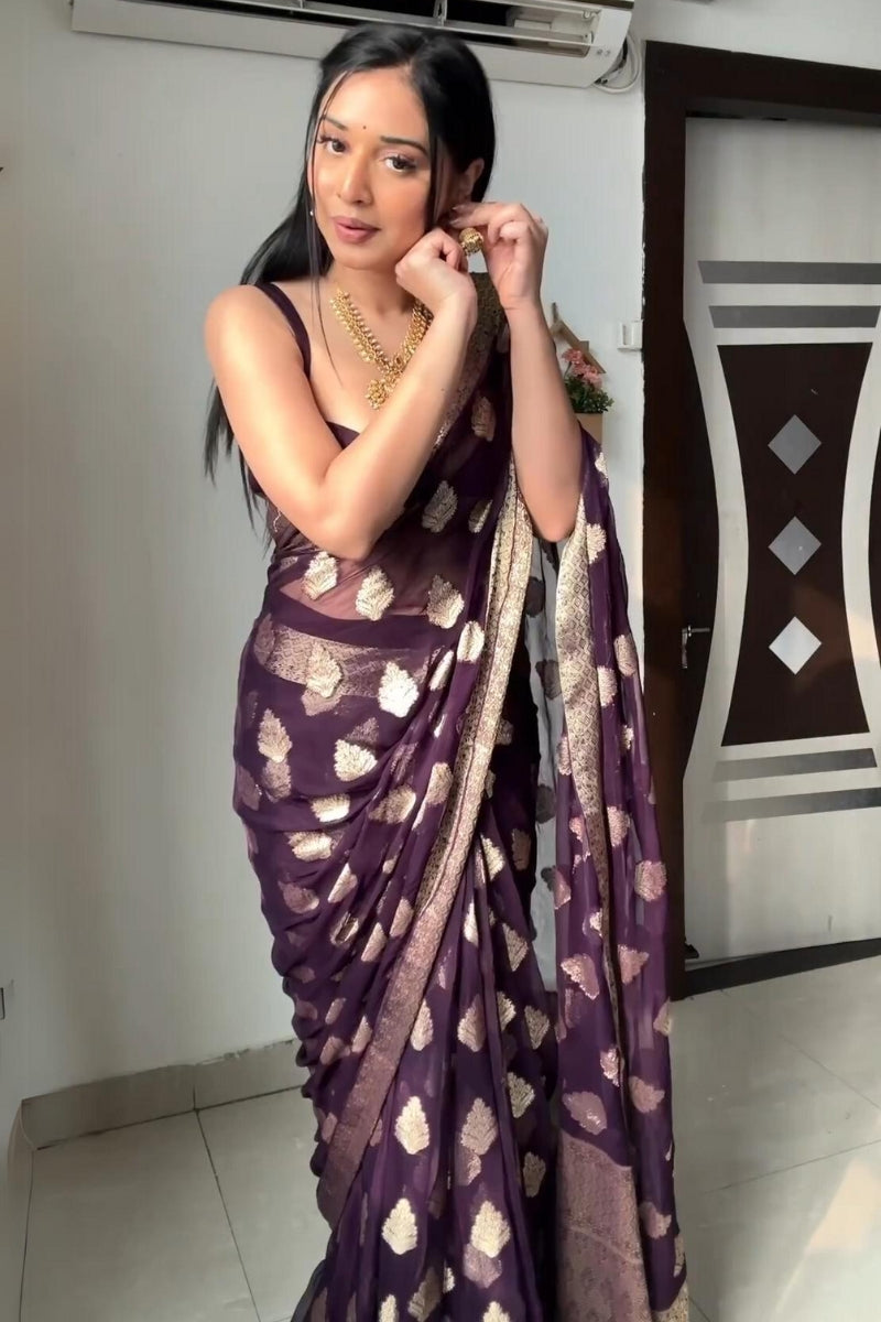 Surpassing 1-Minute Ready To Wear Dark Purple Cotton Silk Saree - thelotusfab