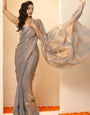 Exquisite Grey Fancy Silk Saree With Desuetude Blouse Piece