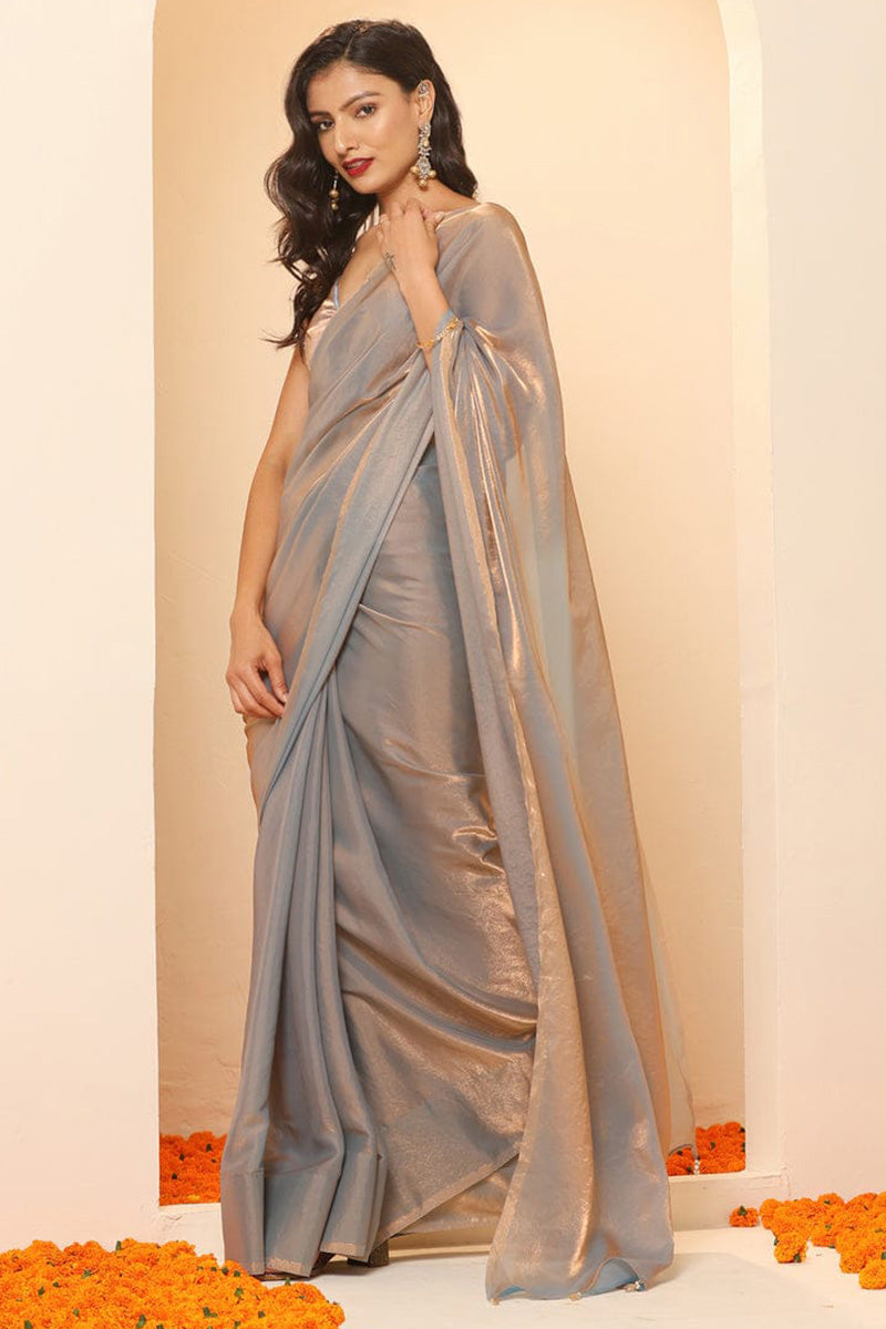 Exquisite Grey Fancy Silk Saree With Desuetude Blouse Piece - thelotusfab