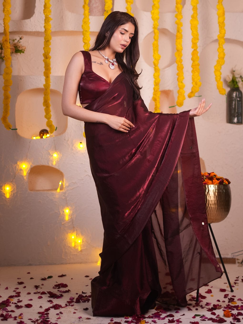 Fugacious Maroon Fancy Silk Saree With Enchanting Blouse Piece - thelotusfab