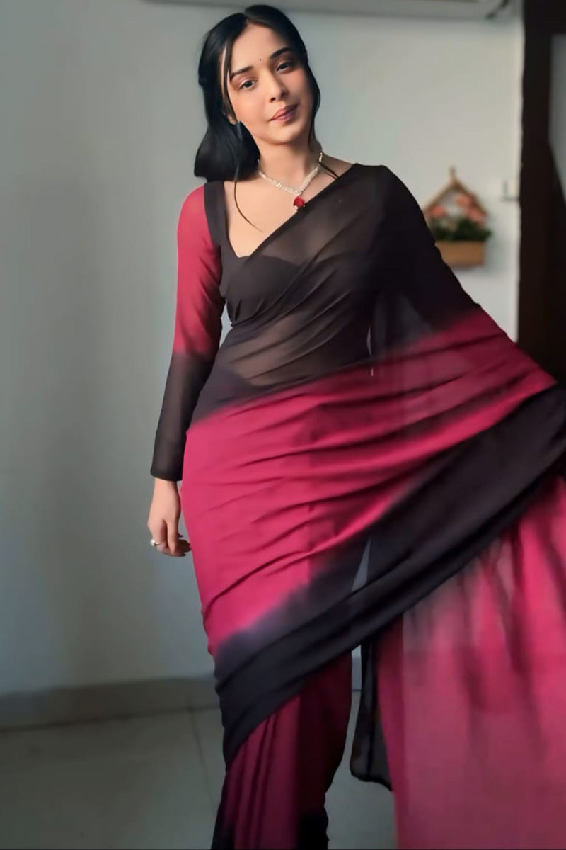 Preferable 1-Minute Ready To Wear Black and Maroon Georgette Saree - thelotusfab