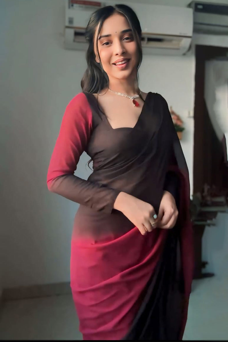 Preferable 1-Minute Ready To Wear Black and Maroon Georgette Saree - thelotusfab