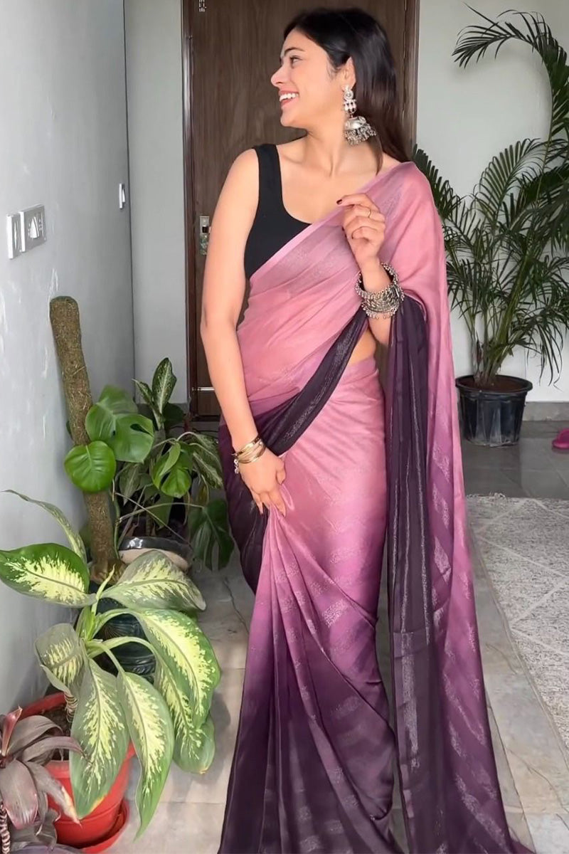 Super classy 1-Minute Ready To Wear Peach and Wine Georgette Saree - thelotusfab