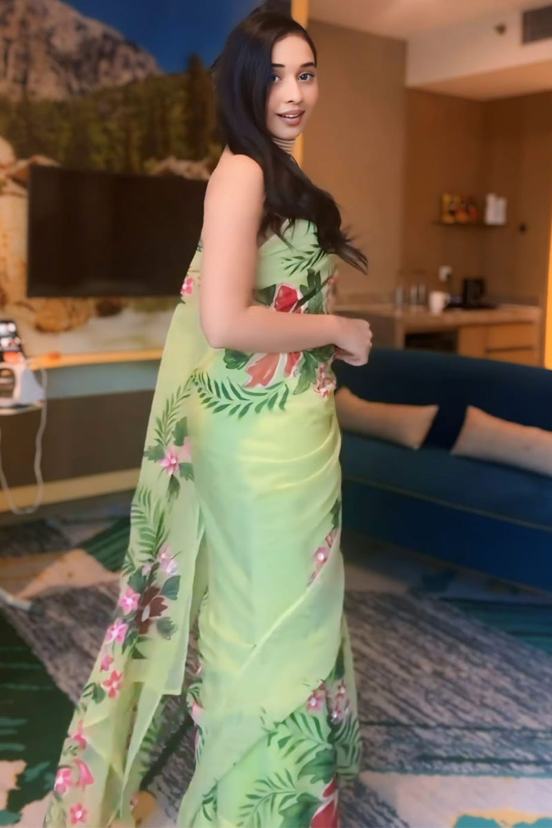 Lovely 1-Minute Ready To Wear Pista Georgette Saree - thelotusfab