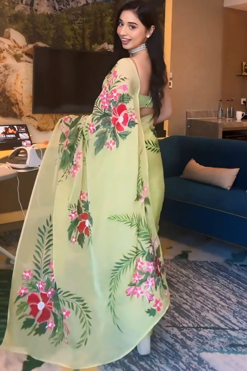 Lovely 1-Minute Ready To Wear Pista Georgette Saree - thelotusfab