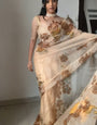 Super classy 1-Minute Ready To Wear Beige Organza Silk Saree