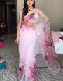 Most Flattering 1-Minute Ready To Wear Baby Pink Organza Silk Saree