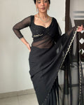 Evocative 1-Minute Ready To Wear Black Georgette Saree