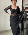 Evocative 1-Minute Ready To Wear Black Georgette Saree