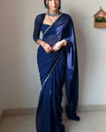 Angelic 1-Minute Ready To Wear Navy Blue Georgette Saree