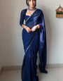 Angelic 1-Minute Ready To Wear Navy Blue Georgette Saree