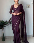 Pleasant 1-Minute Ready To Wear Purple Georgette Saree