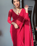 Arresting 1-Minute Ready To Wear Red Georgette Saree