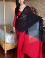 Prettiest 1-Minute Ready To Wear Red and Black Georgette Saree