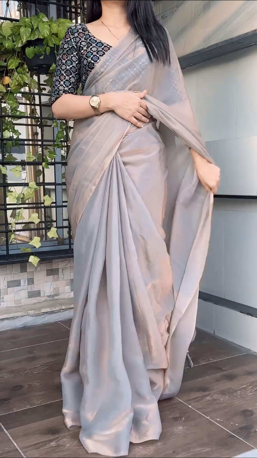 Smart Grey Fancy Silk Saree With Efflorescence Blouse Piece - thelotusfab