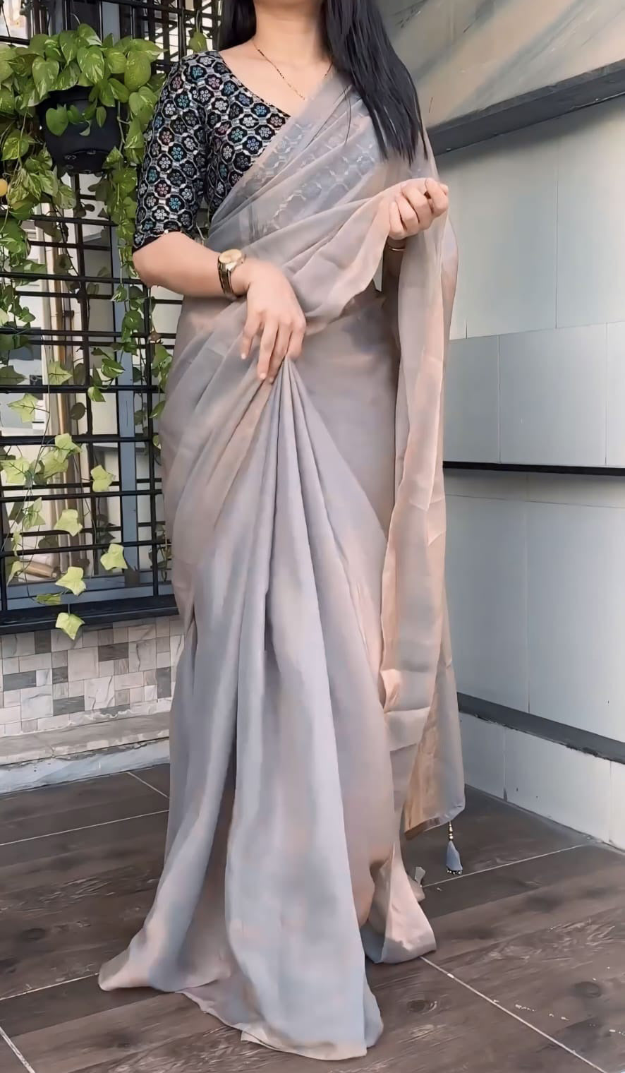 Smart Grey Fancy Silk Saree With Efflorescence Blouse Piece - thelotusfab