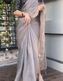 Smart Grey Fancy Silk Saree With Efflorescence Blouse Piece