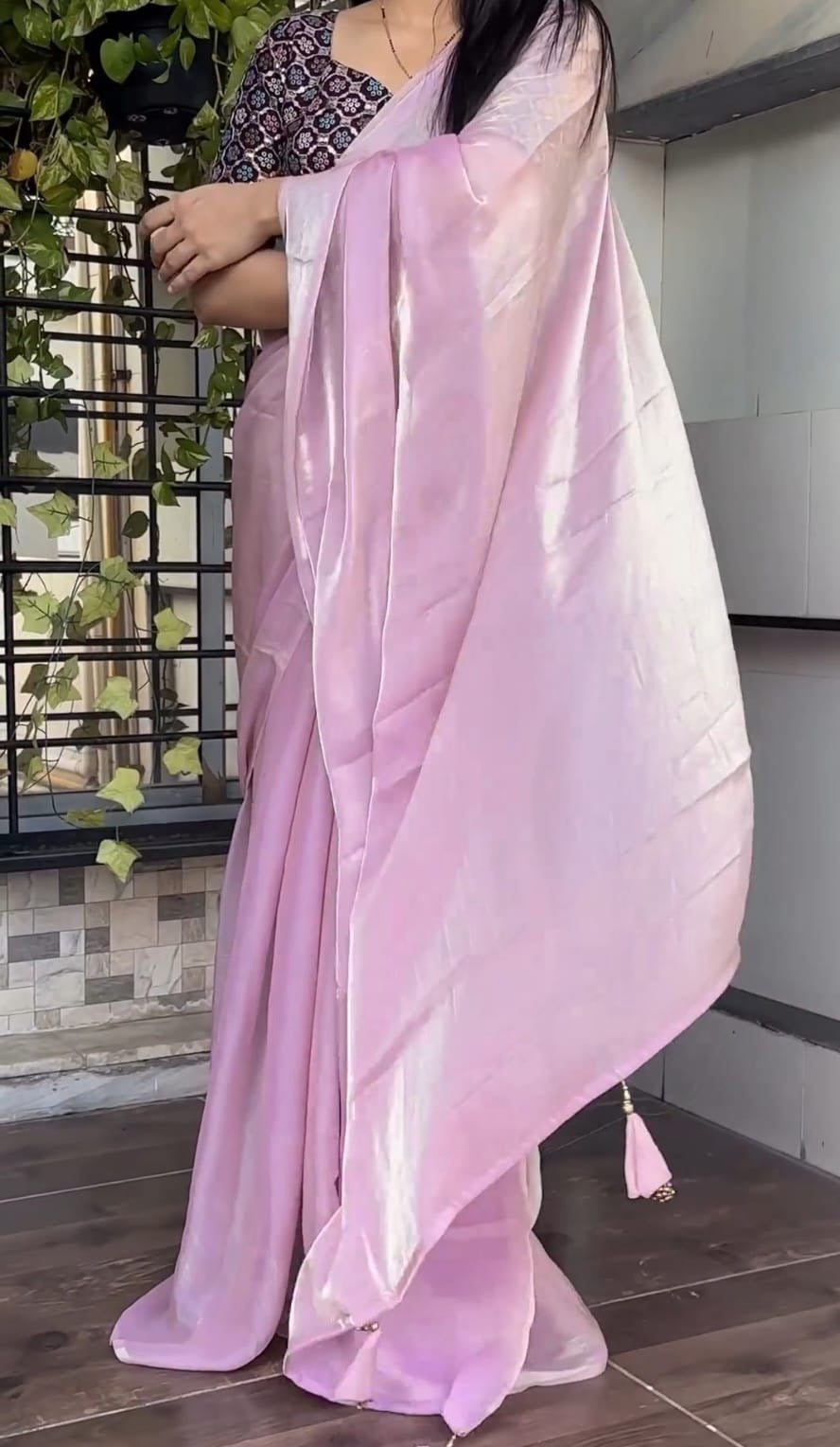 Prominent Pink Fancy Silk Saree With Fairytale Blouse Piece - thelotusfab