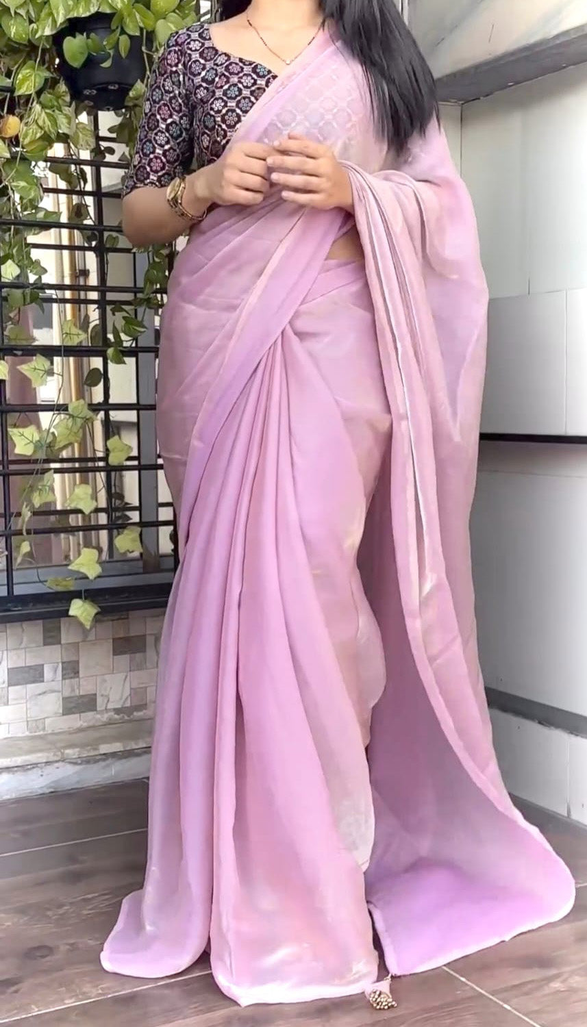 Prominent Pink Fancy Silk Saree With Fairytale Blouse Piece - thelotusfab