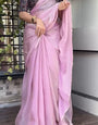 Prominent Pink Fancy Silk Saree With Fairytale Blouse Piece