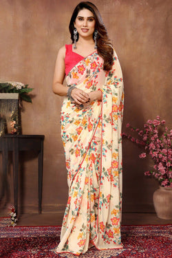 Enamoring 1-Minute Ready To Wear Beige Georgette Saree
