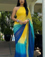 Magnificat  1-Minute Ready To Wear Yellow and Blue Georgette Saree