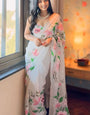 Artistic 1-Minute Ready To Wear Off White Organza Silk Saree