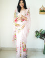 Ineffable 1-Minute Ready To Wear Baby Pink Organza Silk Saree