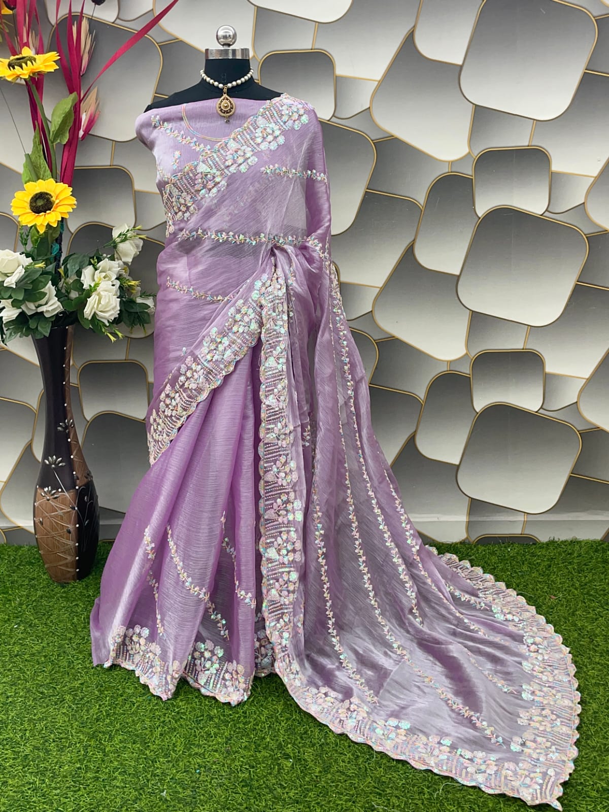 Murmurous Lavender Jimmy Choo Silk Saree With Epiphany Blouse Piece