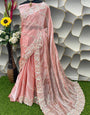 Beleaguer Peach Jimmy Choo Silk Saree With Exquisite Blouse Piece