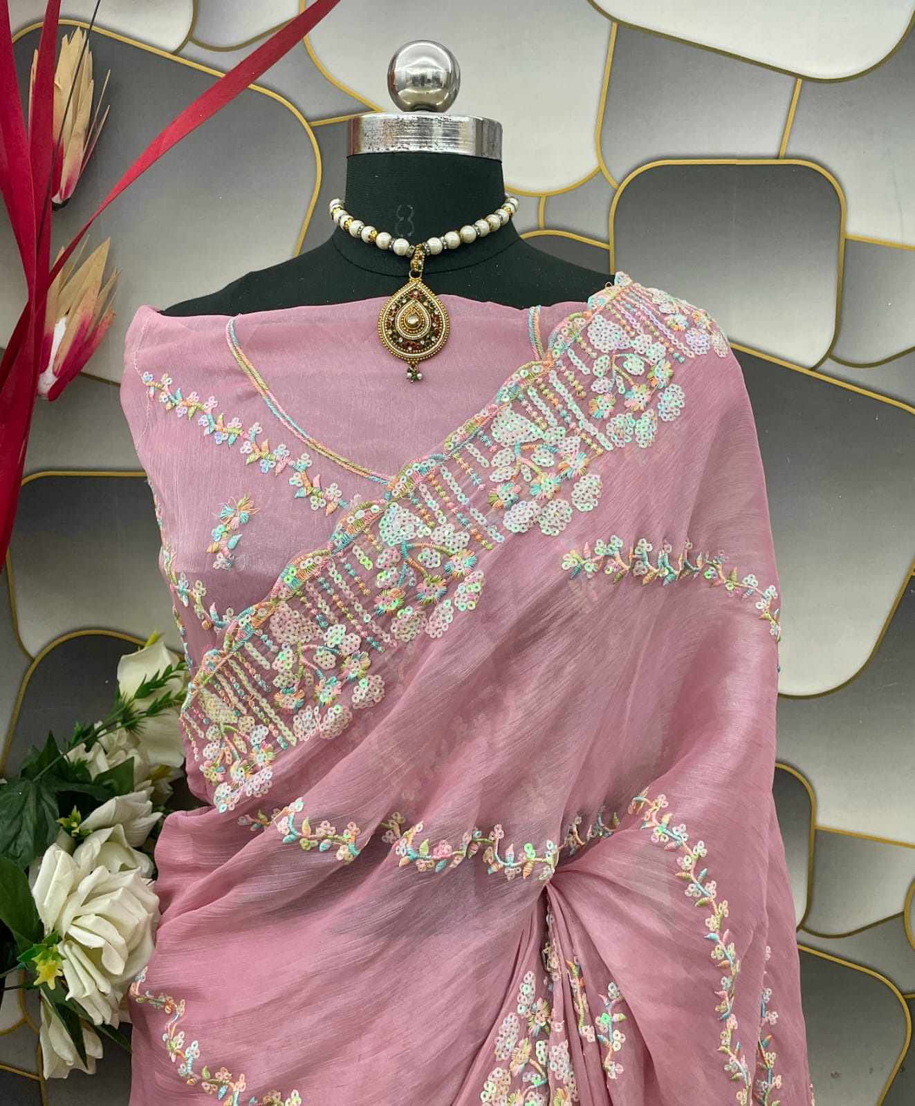 Prominent Pink Jimmy Choo Silk Saree With Desiring Blouse Piece