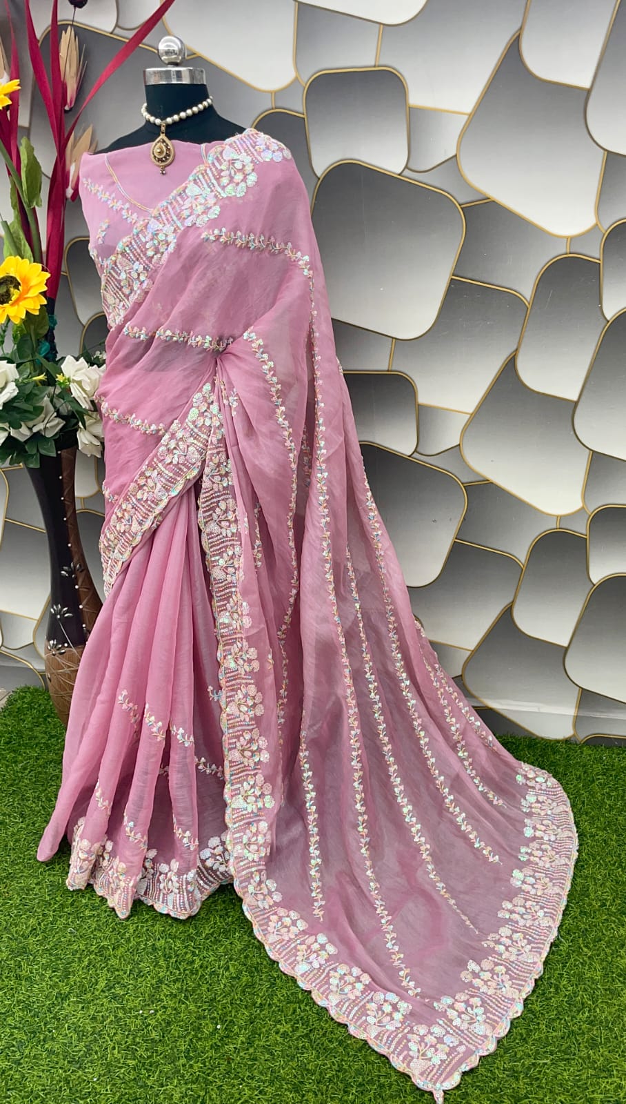 Prominent Pink Jimmy Choo Silk Saree With Desiring Blouse Piece