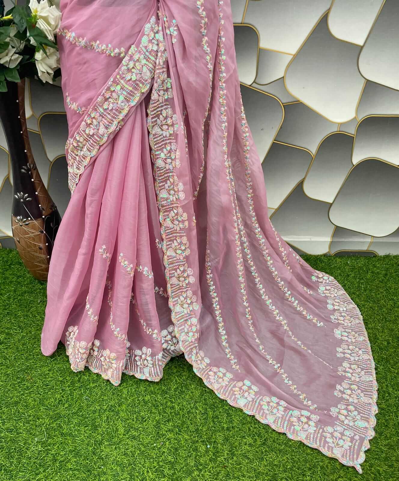 Prominent Pink Jimmy Choo Silk Saree With Desiring Blouse Piece