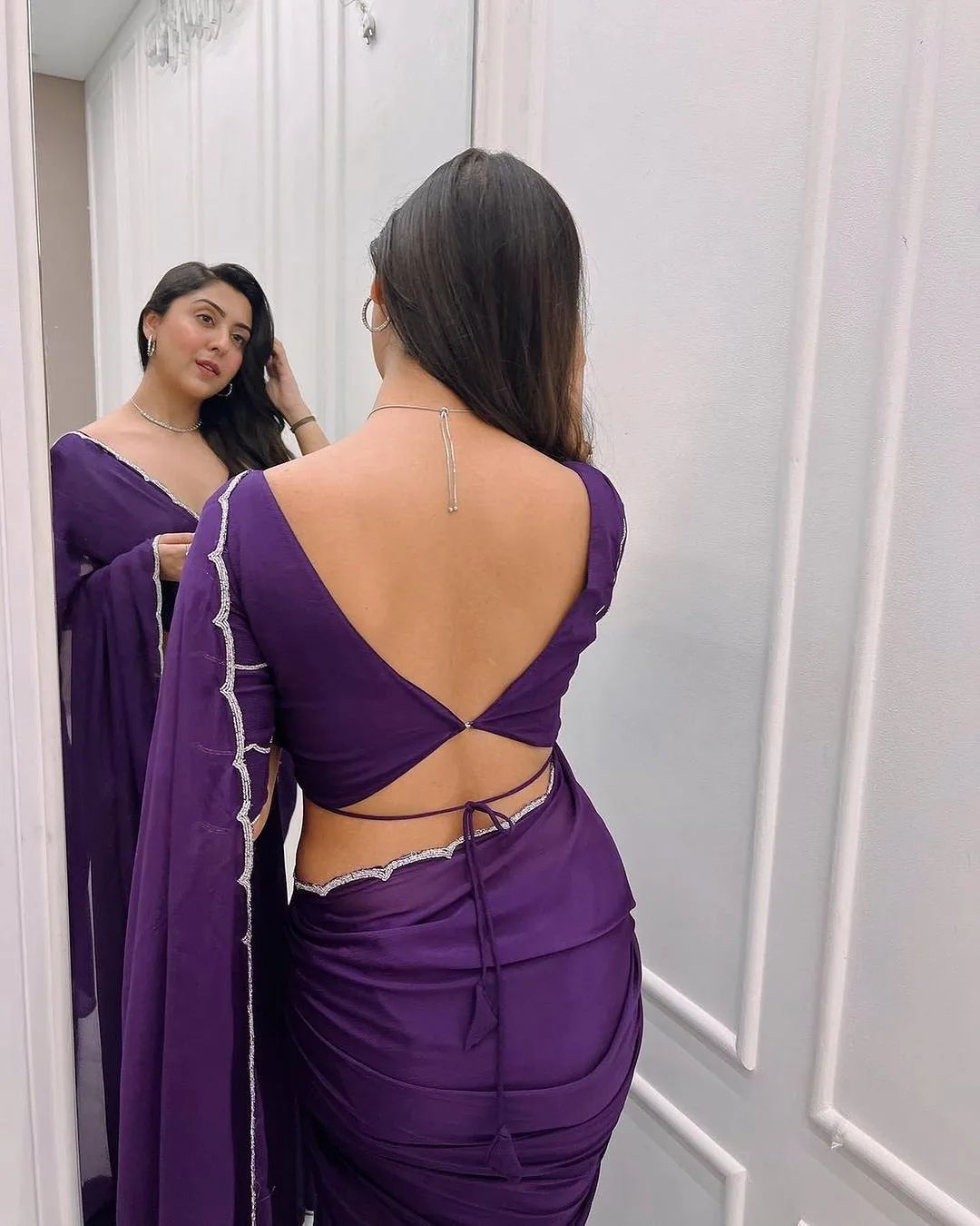 Cynosure 1-Minute Ready To Wear Purple Georgette Saree