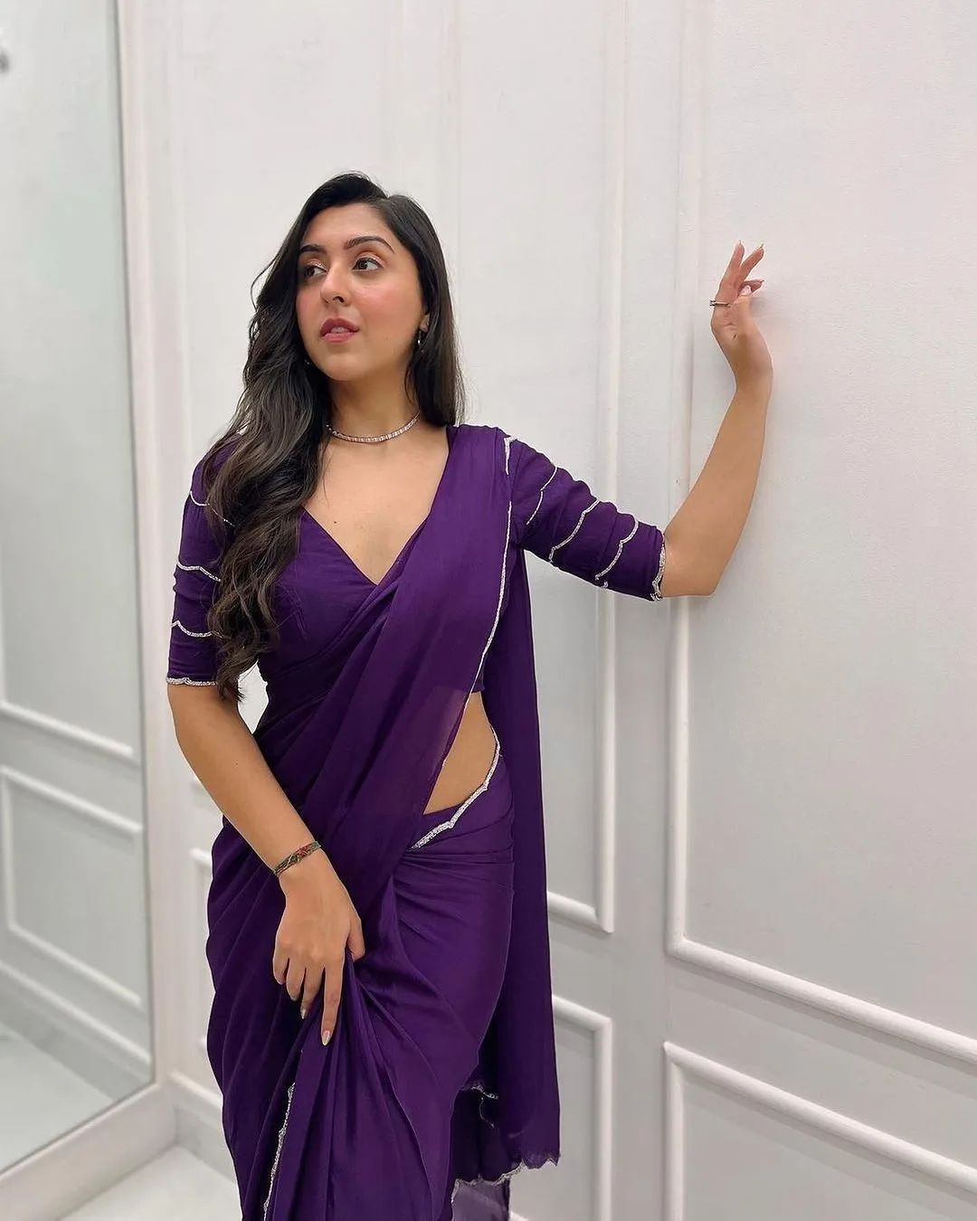 Cynosure 1-Minute Ready To Wear Purple Georgette Saree