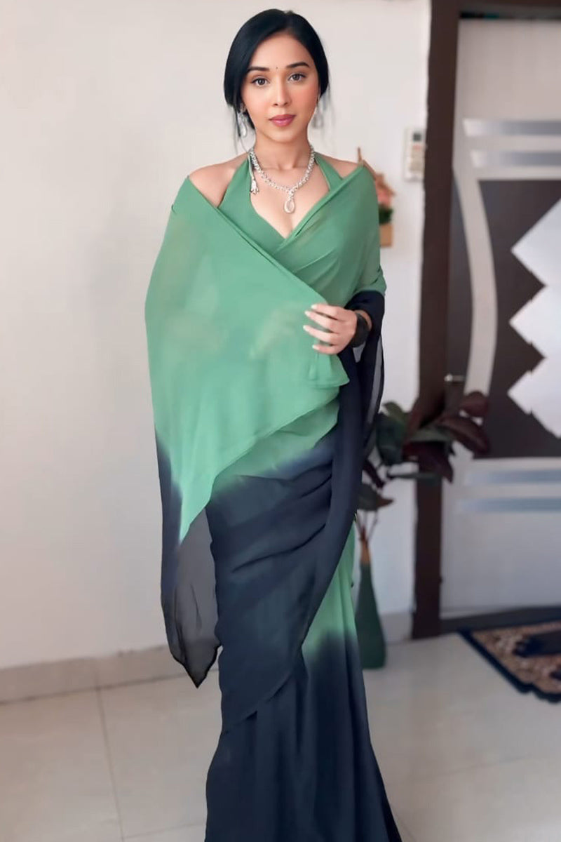 Epiphany 1-Minute Ready To Wear Green and Black Georgette Saree