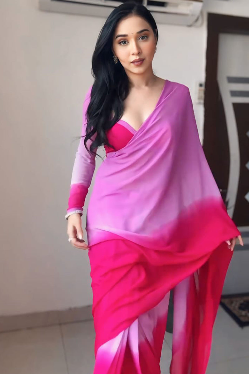 Captivating 1-Minute Ready To Wear Lavender and Pink Georgette Saree