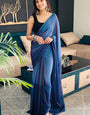 Blooming 1-Minute Ready To Wear Blue Chiffon Silk Saree