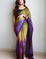 Beautiful 1-Minute Ready To Wear Mehndi and Blue Chiffon Silk Saree