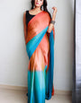 Mesmerising 1-Minute Ready To Wear Orange and Firozi Chiffon Silk Saree