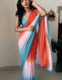 Twirling 1-Minute Ready To Wear Orange and Firozi Georgette Saree